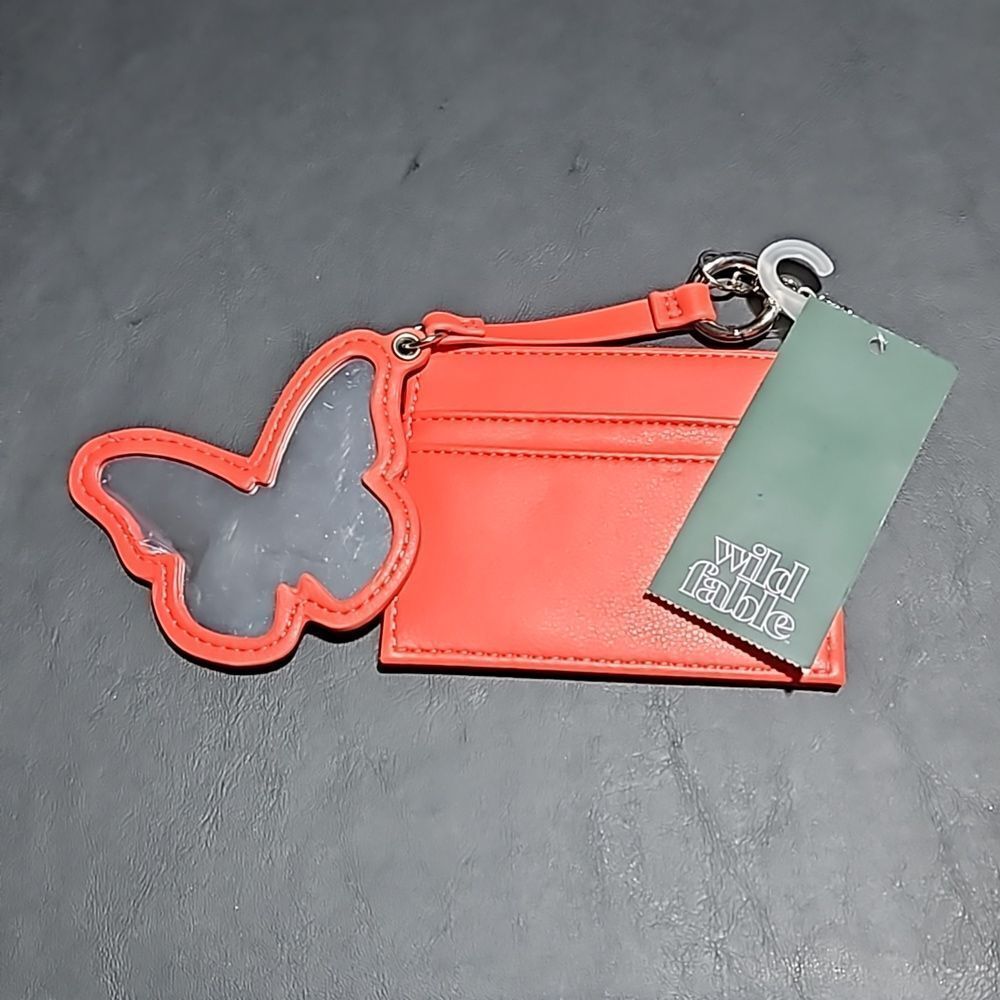 Wild Fable 🎁 Pink/Coral Card Holder & Matching Butterfly Mirror Charm